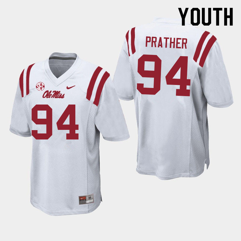 Tavion Prather Ole Miss Rebels NCAA Youth White #94 Stitched Limited College Football Jersey GVL0858NV